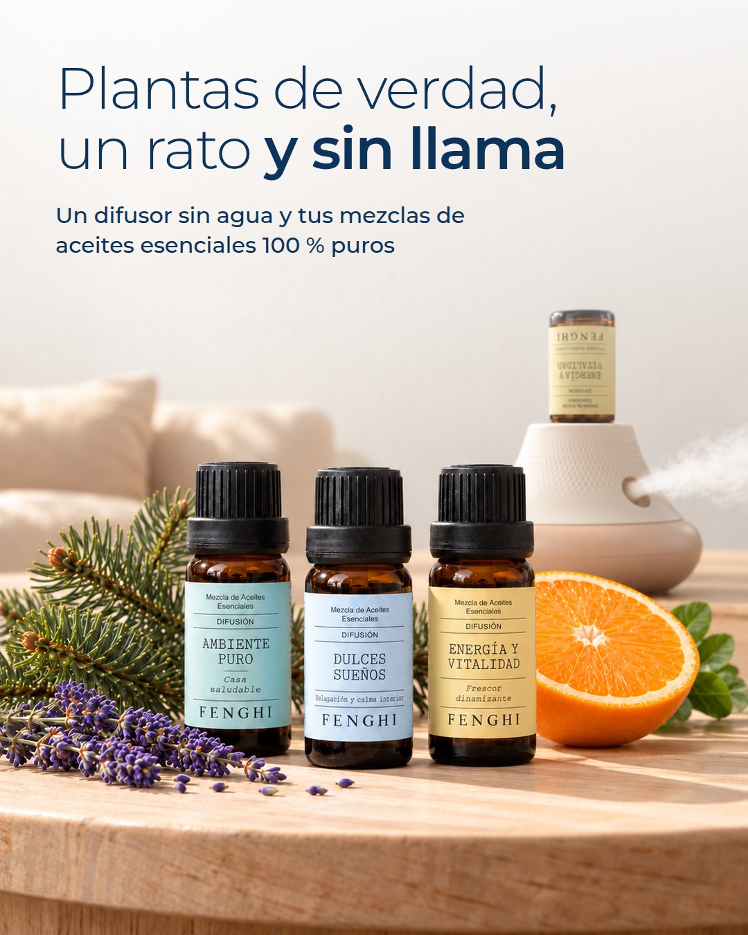 Un difusor sin agua y tus mezclas de aceites esenciales.
